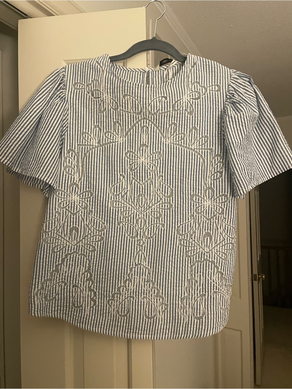 Striped Blue & White Embroidered Shirt
